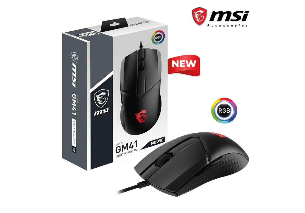 MSI CLUTCH GM41 Lightweight V2 Gaming USB RGB Adjustable up to 16000 DPI Desktop Laptop Gaming Mouse