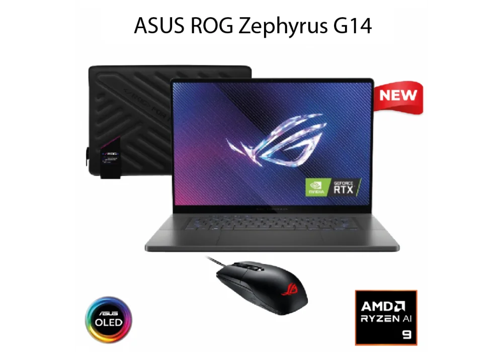 NEW (2024) Laptop ROG Zephyrus G14 | AMD Ryzen 9 8945HS Processor RTX™ 4060 14" 120Hz 3K OLED HDR 500NITS ROG Zephyrus Sleeve ROG Impact Gaming Mouse