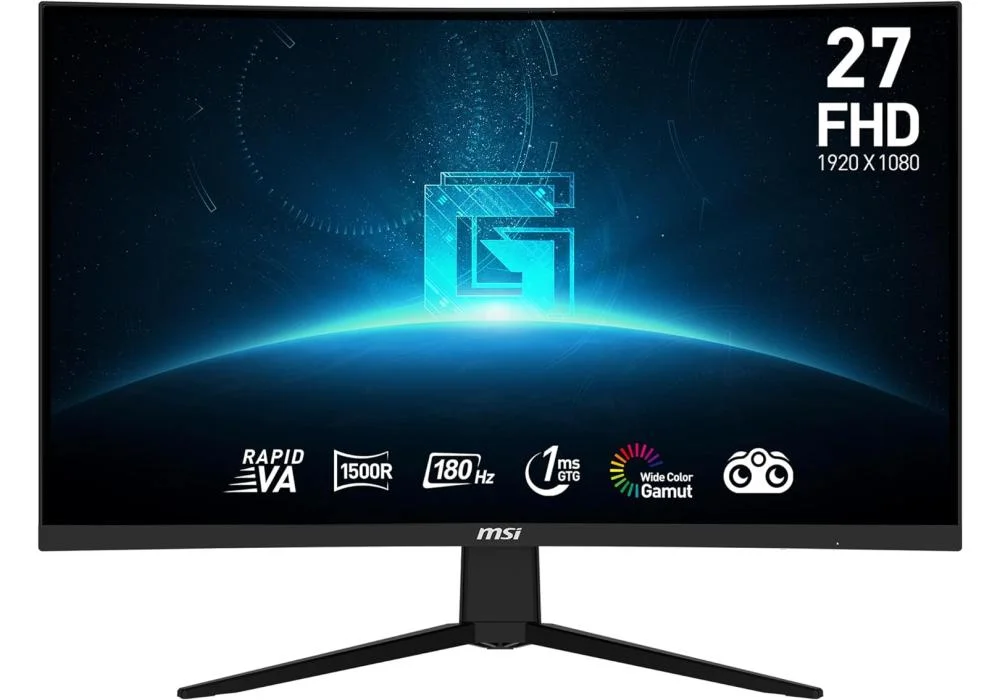 MSI Gaming Monitor G27C3F, 27" Rapid VA 1920 x 1080 (FHD) 180Hz Curvature 1500R AMD FreeSync Premium Frameless Design / 3 Years Warranty