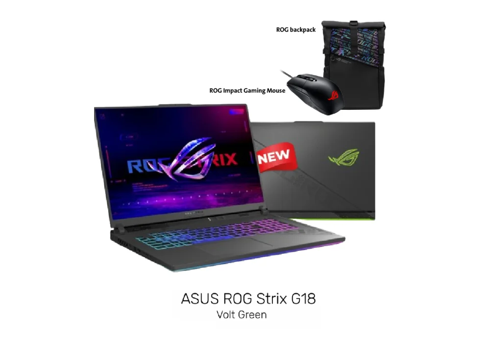 Laptop 2024 ASUS ROG Strix G18, Intel® Core™ i9-14900HX RTX 4060, 18" 2.5K, 240Hz - Volt Green with ROG backpack ROG Impact Gaming Mouse | 14th Generation
