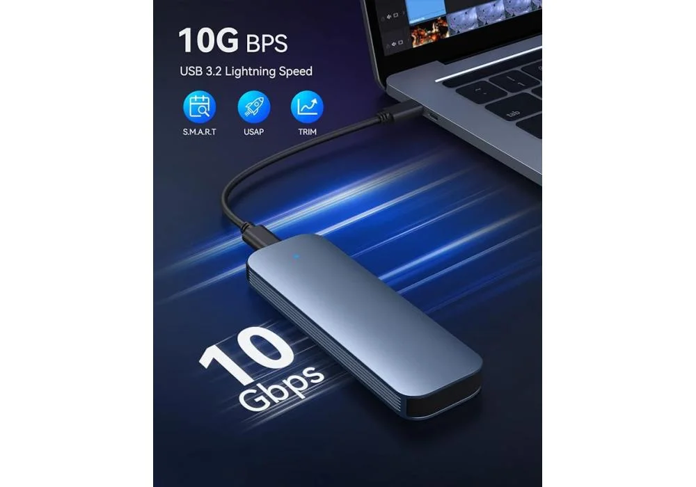 Aluminum M.2 NVME SATA SSD Enclosure Adapter, 10Gbps USB 3.2 Gen 2 Enclosure Reader 2230/2242/2260/2280