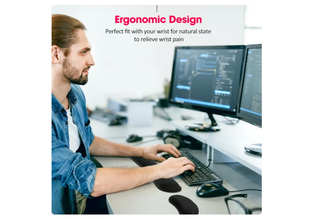 VicTsing Mechanical Keyboard Hand rest Care Support Wrist Care Comfort Mouse Pad Ergonomic Memory Foam Set For Office Computer Laptop