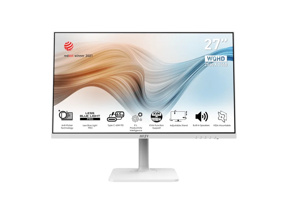 MSI Monitor Modern MD272QPW 27" Flat WQHD, Frequency 75Hz IPS, USB-C (DP Alternate), HDMI and DisplayPort, White /3 Years Warranty