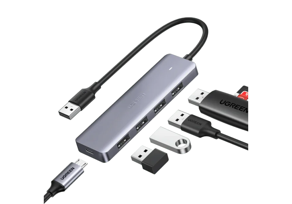 UGREEN USB Hub 3.0, Ultra Slim 4 Port USB 3 Hub with 5Gbps Data Transfer 5V/2.4A Power Supply Port, Multiple USB Port Extension Hub for Laptop, PC, MacBook, iMac, Xbox, PS4/PS5, Hard Drive and More