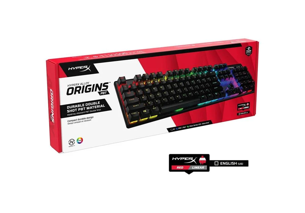 HP HyperX Alloy Origins PBT HX Red - Mechanical Gaming Keyboard Built strong: Aircraft-grade aluminum body - Black
