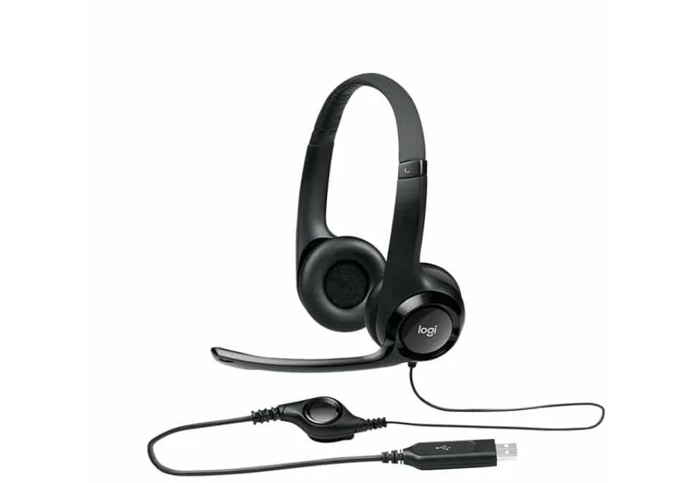 Logitech H390 Wired Headset for PC/Laptop, Stereo Headphones with Noise Cancelling Microphone, USB, In-Line Controls, Works with Chromebook - Black