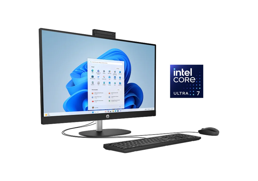 HP All-in-One Desktop AI 27-cr2048ne AIO PC (D2LL2EA), Intel Core Ultra 7 255U Up to 5.2GHz 12 Cores, 8GB DDR5 (Upgradable), 512GB SSD, 27" FHD IPS, Wi-Fi 6, BT 5.4, w/ Keyboard & Mouse - Jet Black