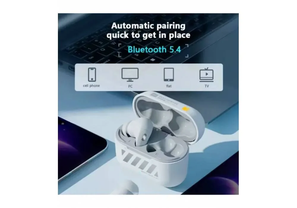 Machenike TH50 Wireless Earphones – Bluetooth 5.3, ANC AI Noise Reduction, IPX5, Low Latency, In-Ear Gaming & Sports Headset with Charging Case White